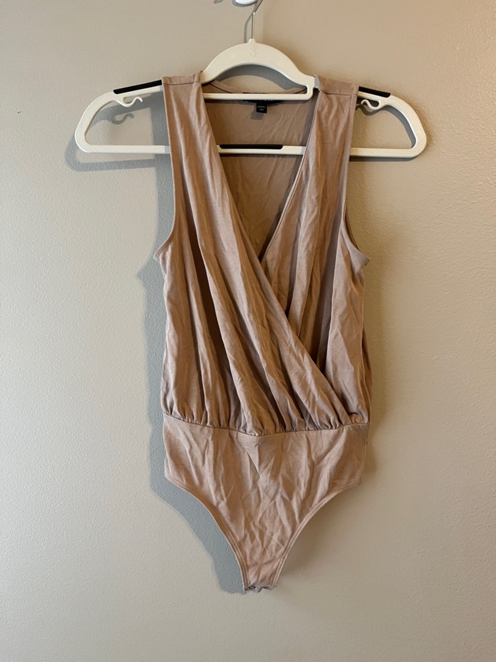 Express Taupe Sleeveless Surplice Bodysuit